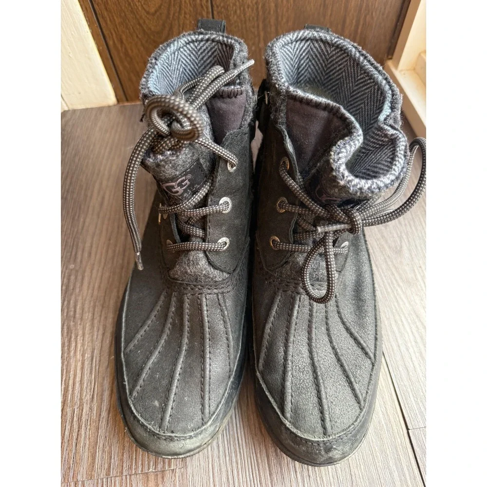 UGG Waterproof Duck Boots Black Lace up Ankle Herringbone Cuff‎ Size 8